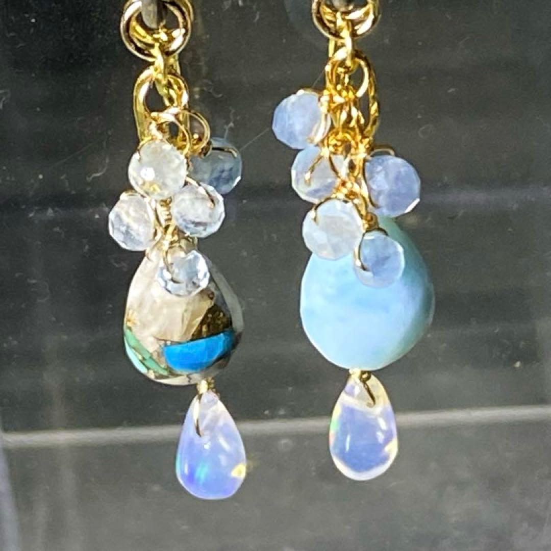 【極上カット】ブルーのアシメ☆天然石ピアス