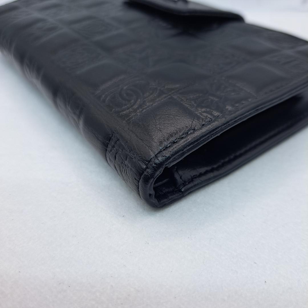訳あり　CHANEL　アイコンライン　二つ折り財布　がま口　ブラック　長財布