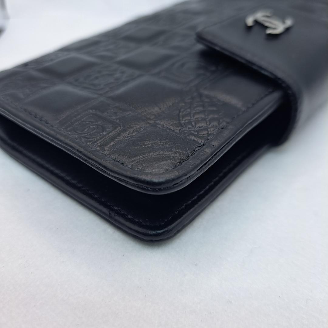 訳あり　CHANEL　アイコンライン　二つ折り財布　がま口　ブラック　長財布