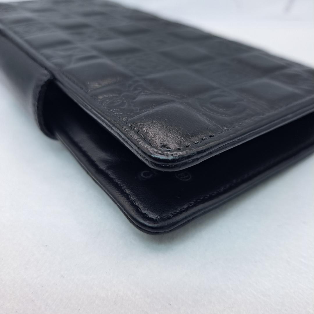 訳あり　CHANEL　アイコンライン　二つ折り財布　がま口　ブラック　長財布