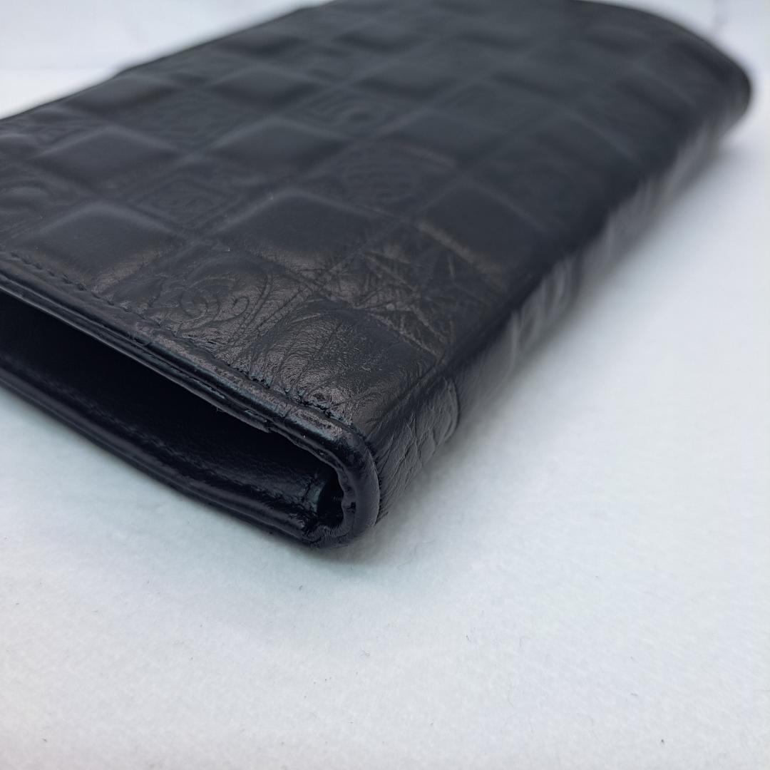 訳あり　CHANEL　アイコンライン　二つ折り財布　がま口　ブラック　長財布