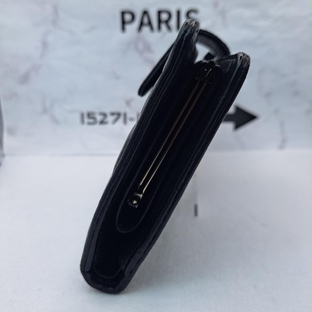 訳あり　CHANEL　アイコンライン　二つ折り財布　がま口　ブラック　長財布