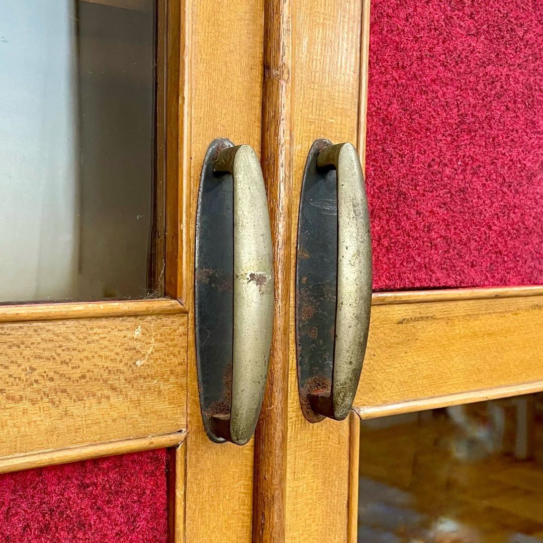 ヴィンテージ 木製 収納棚 ダイヤガラス ガラスキャビネット 食器棚 古家具