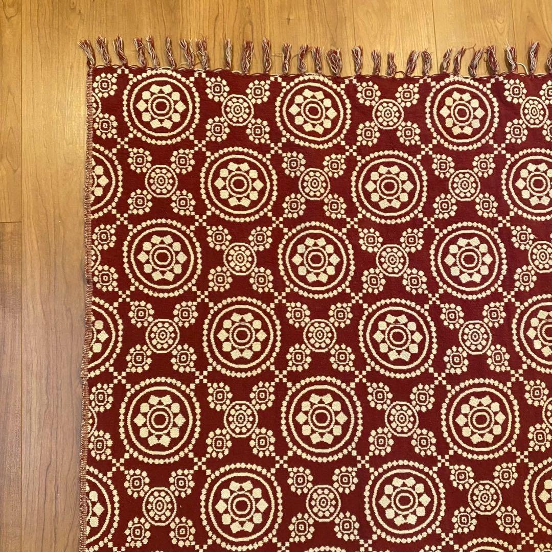 VHC ゴブラン織 ラグ 赤 メダリオン 両面配色 USA ヴィンテージ