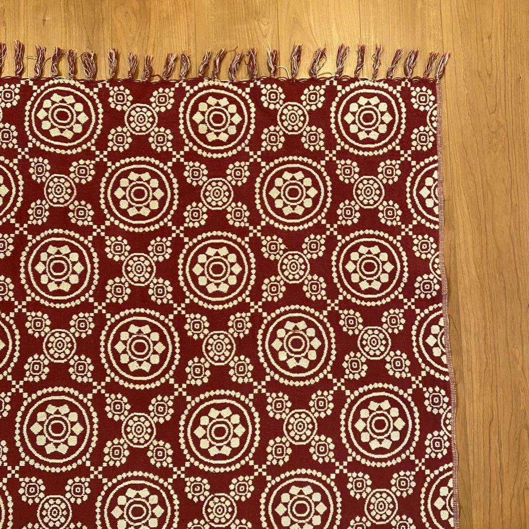 VHC ゴブラン織 ラグ 赤 メダリオン 両面配色 USA ヴィンテージ