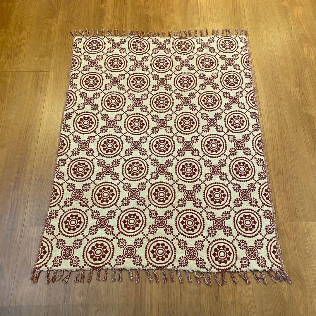 VHC ゴブラン織 ラグ 赤 メダリオン 両面配色 USA ヴィンテージ