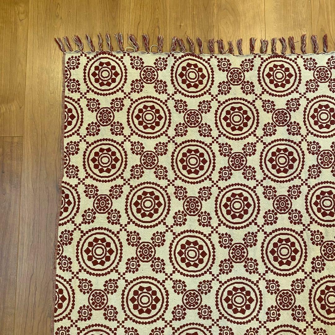 VHC ゴブラン織 ラグ 赤 メダリオン 両面配色 USA ヴィンテージ