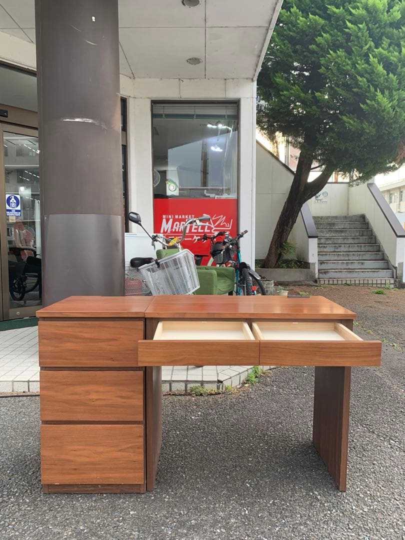 ウォルナット 引き出し付きデスク 3段チェスト付き