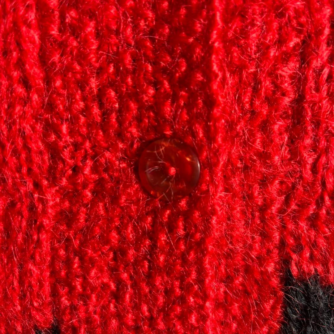 【ニュージーランド製】ハンドニット　モヘアニットカーディガン　メンズL相当　赤黒