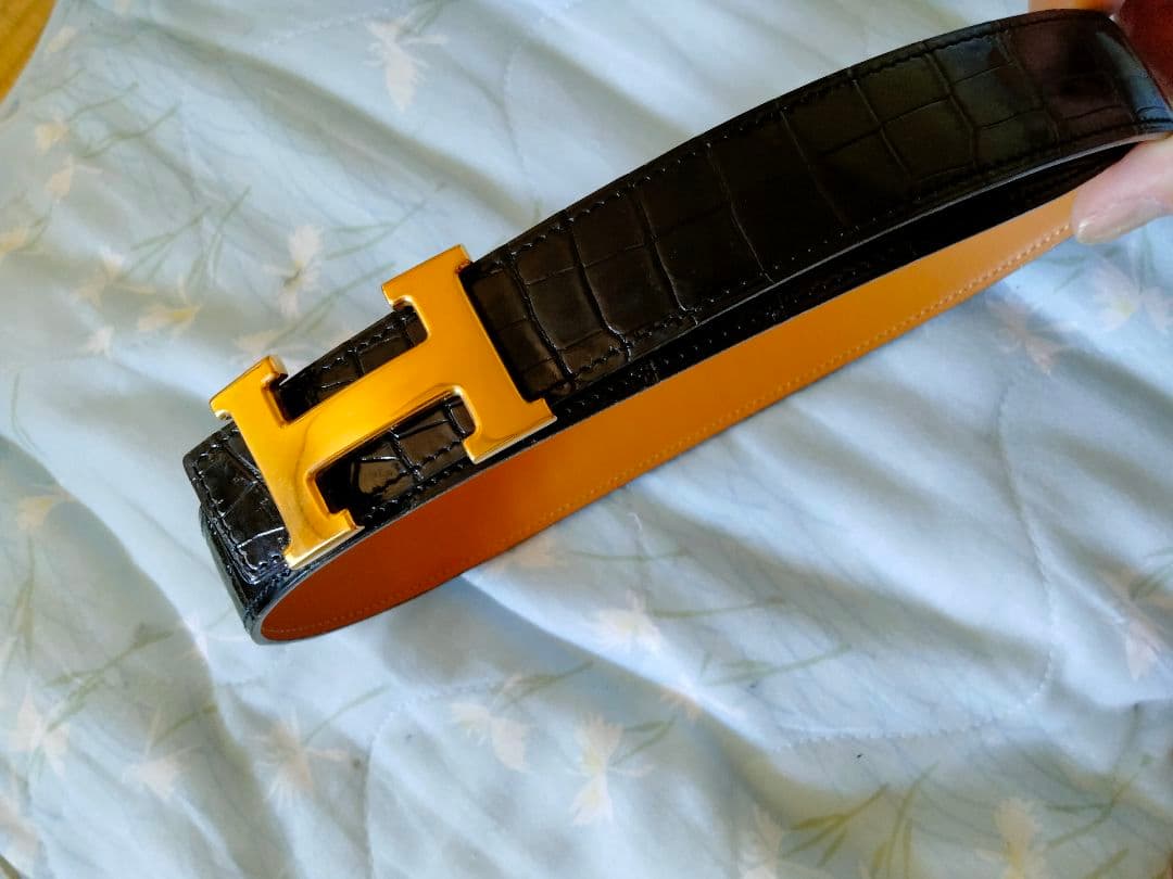 エルメス　HERMES　ベルト　リバーシブル　クロコダイル　ポロサス　バックル
