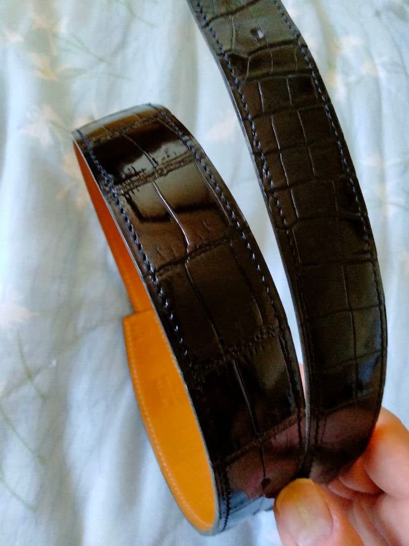 エルメス　HERMES　ベルト　リバーシブル　クロコダイル　ポロサス　バックル
