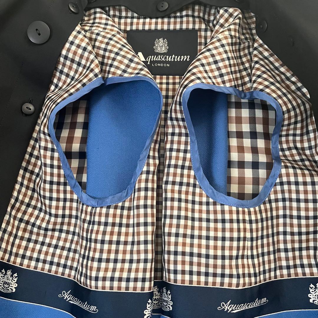 美品　着丈116cm マキシ丈　アクアスキュータム　トレンチコート　紺　M