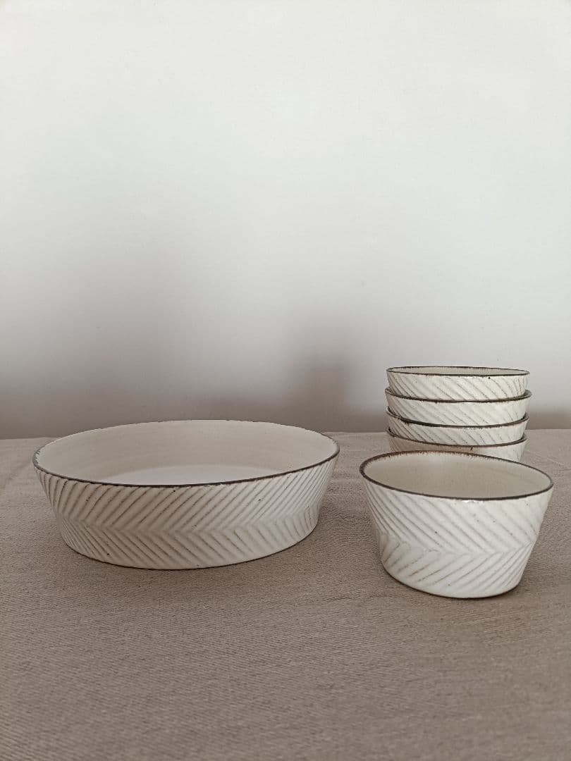 石岡信之　ヘリンボーン模様 ドラ鉢、小鉢5点セット