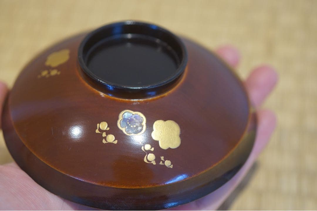 梅蒔絵 螺鈿細工 溜塗 吸物椀 2客/ 木製漆器 茶懐石