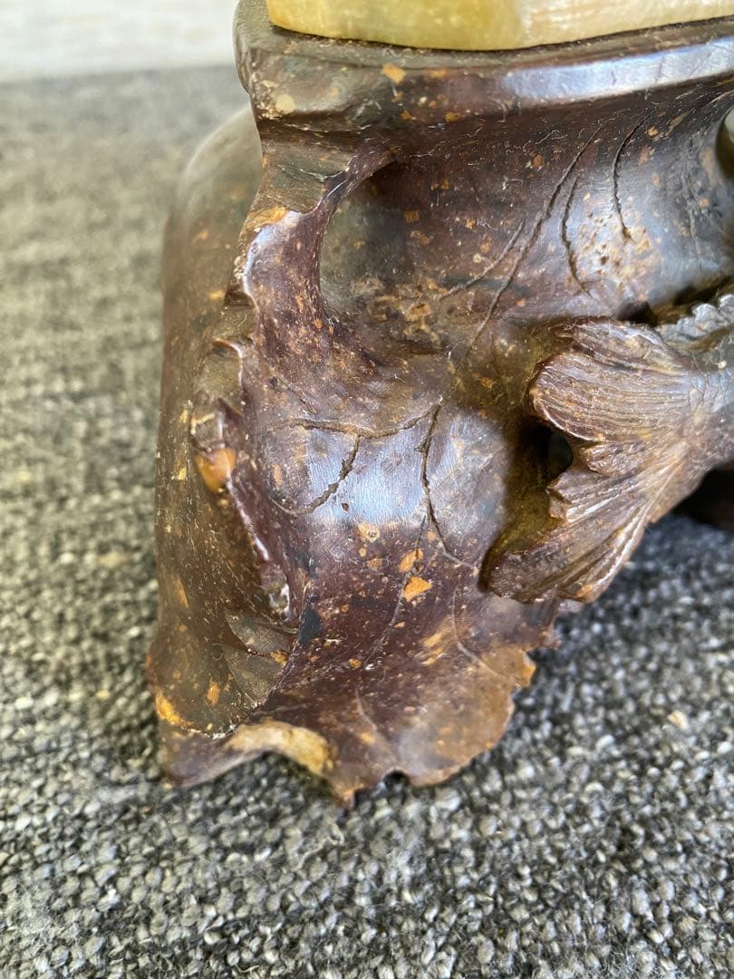 中国石細工　花瓶フラワーベース　花彫刻　アンティーク　美術品