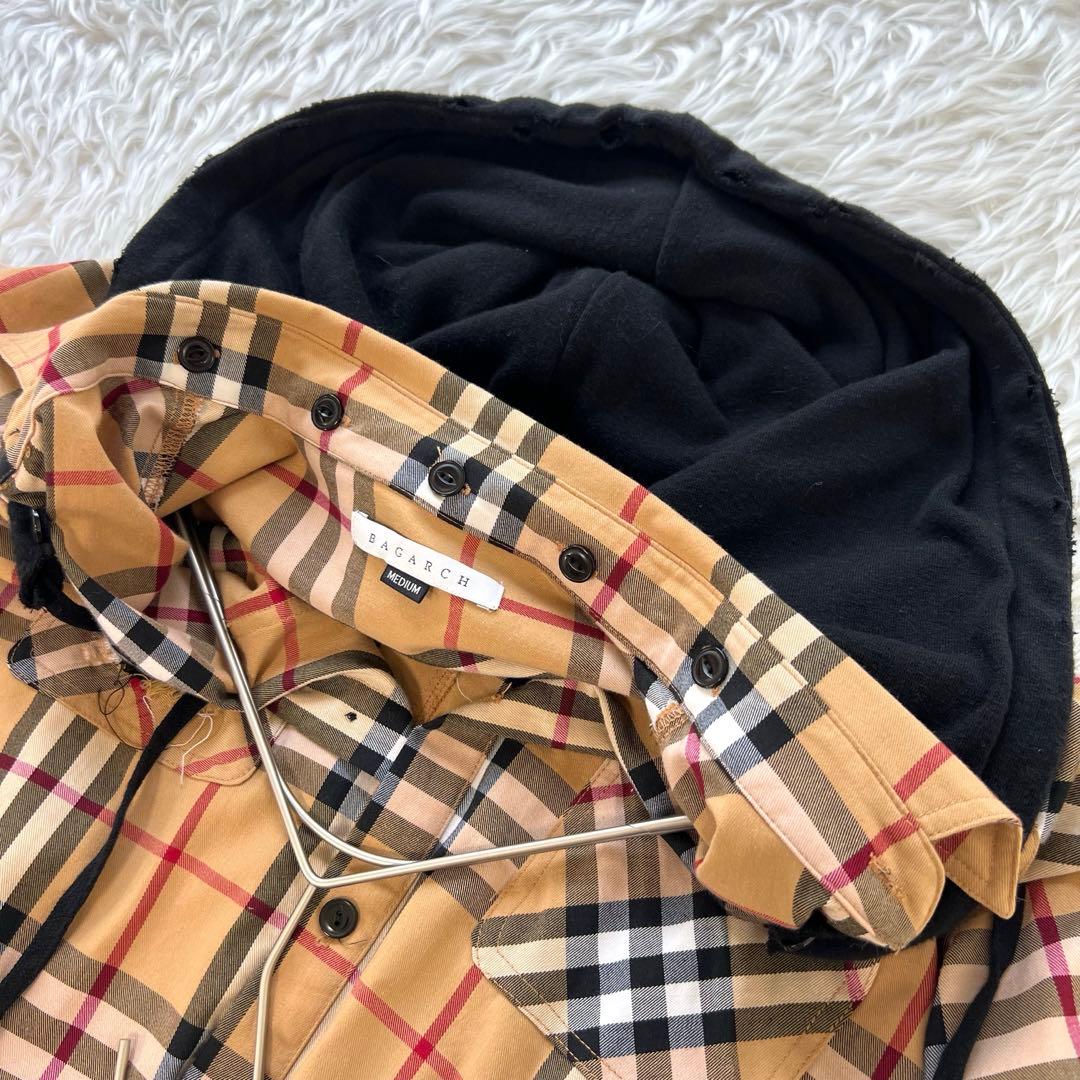 BAGARCH ユニセックス ダメージ加工チェック柄 トレンチ シャツワンピ