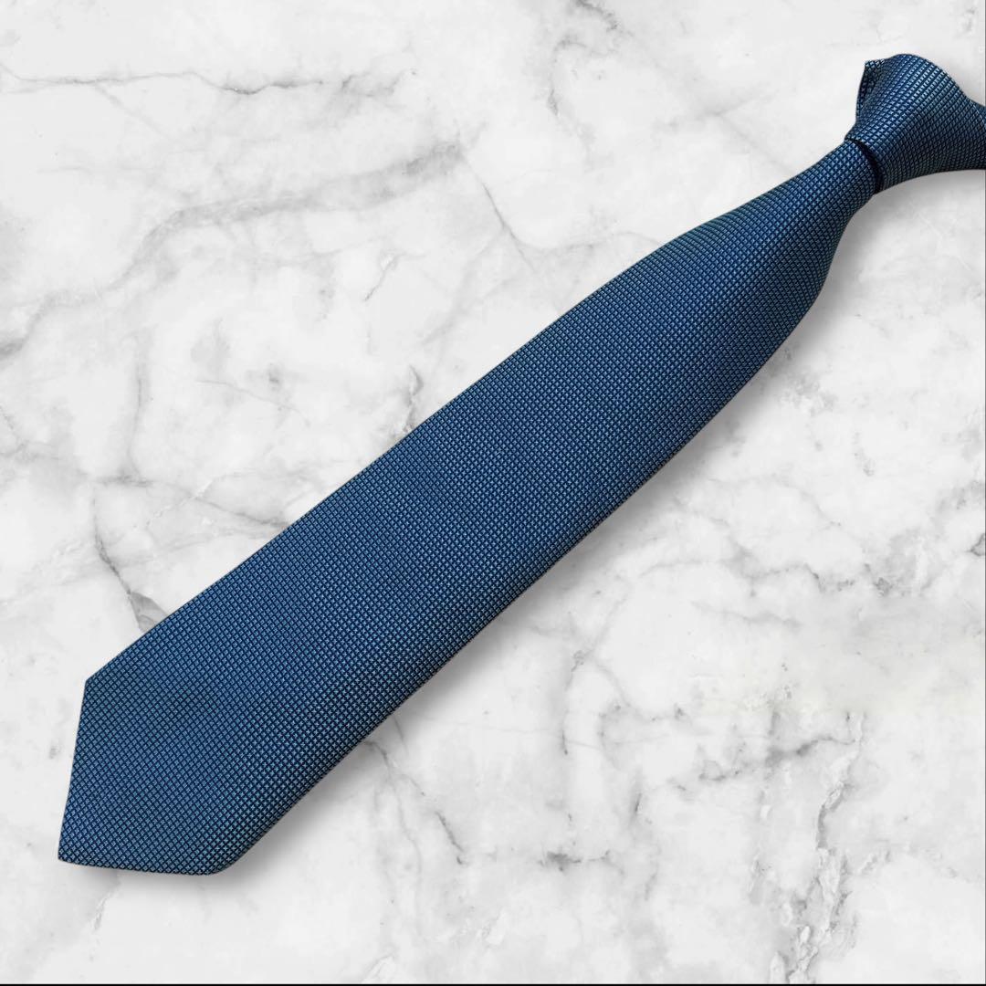 エルメス　ネクタイ　ソリッド　無地　光沢　ブルーグリーン