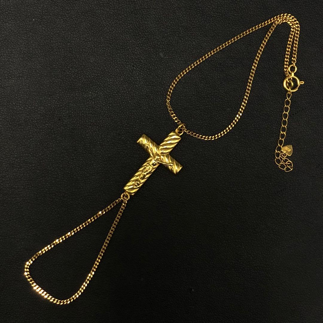 (B012118)K18 フィンガーブレスレット YG クロス 18金 チェーン