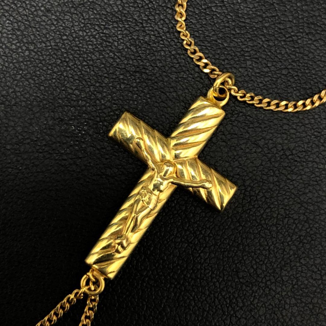 (B012118)K18 フィンガーブレスレット YG クロス 18金 チェーン