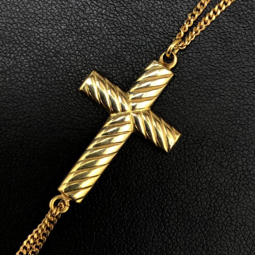 (B012118)K18 フィンガーブレスレット YG クロス 18金 チェーン