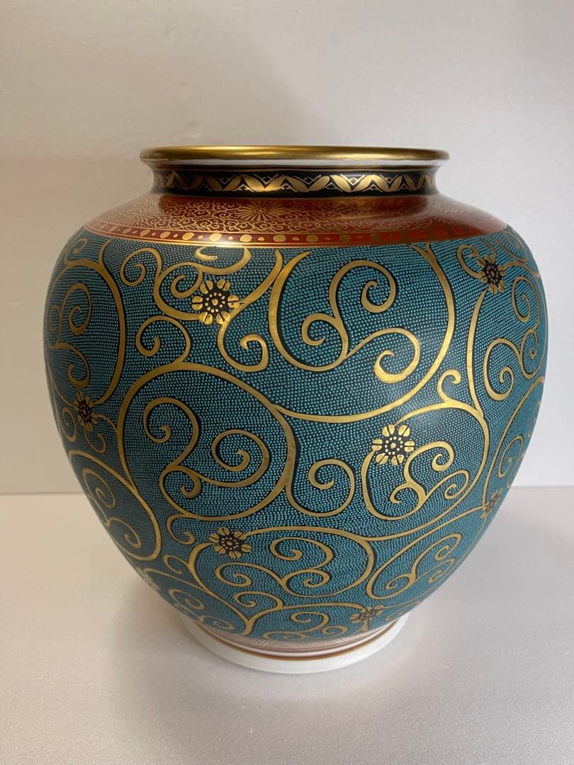 九谷焼/九谷良山/青粒鉄仙 /壺/花瓶　※箱無し