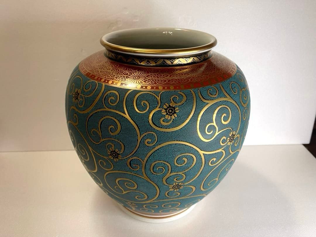 九谷焼/九谷良山/青粒鉄仙 /壺/花瓶　※箱無し