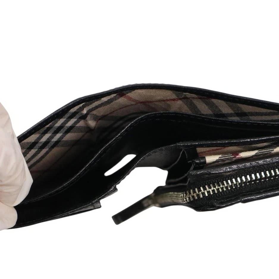 BURBERRY バーバリー レザー 折り長財布　黒　ノバチェック ロゴ型押し