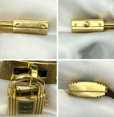 エルメスケリーウォッチ ゴールド 黒文字盤 新品電池 クロコダイルブラックベルト