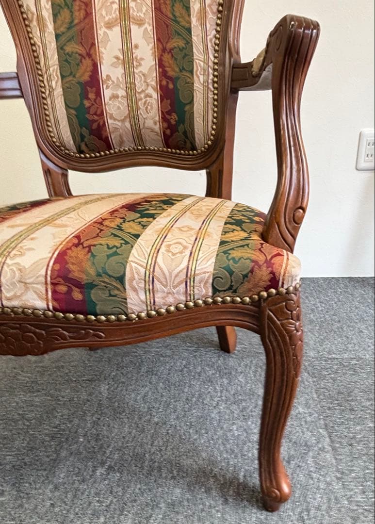 輸入家具 アンティークチェア 猫脚 クラシックスタイル 多色布張り椅子②
