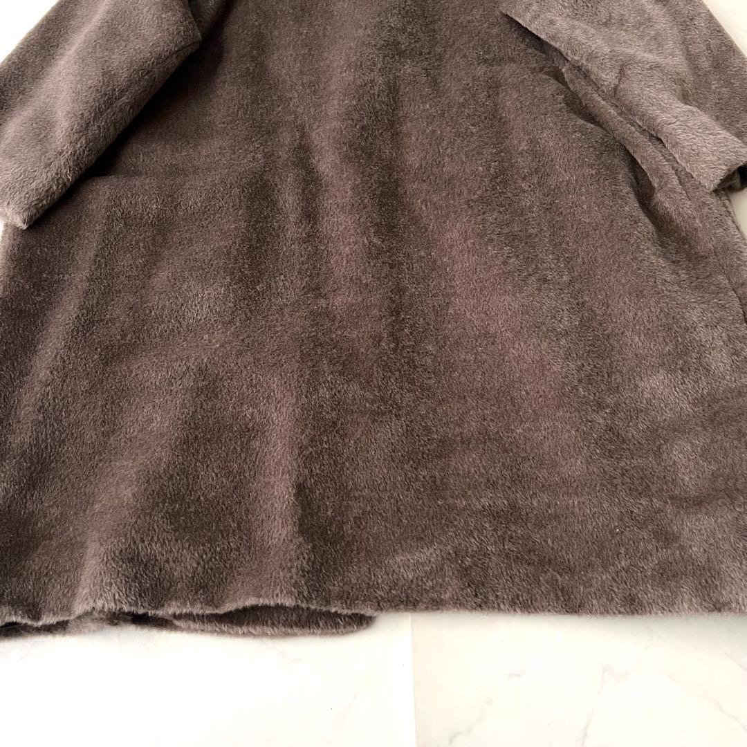 極美品 マックスマーラ アルパカ シャギー 白タグ ロングコート ブラウン 40