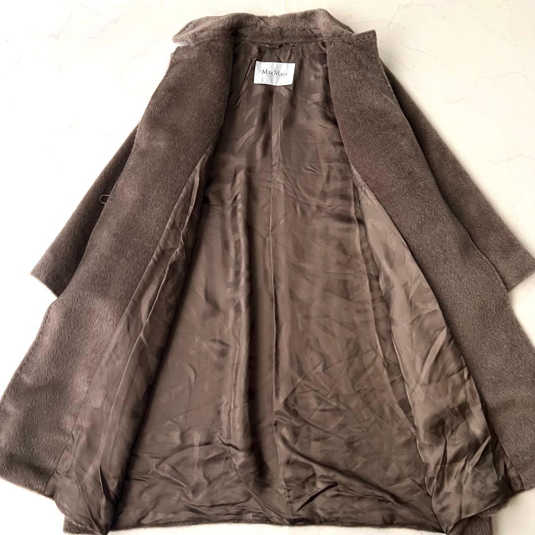 極美品 マックスマーラ アルパカ シャギー 白タグ ロングコート ブラウン 40