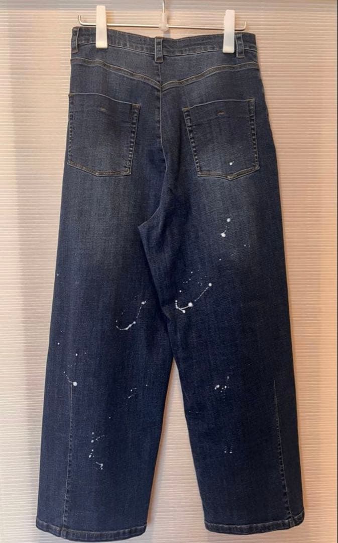 ayaneペイント加工バレルレッグパンツ 40 インディゴ 新品