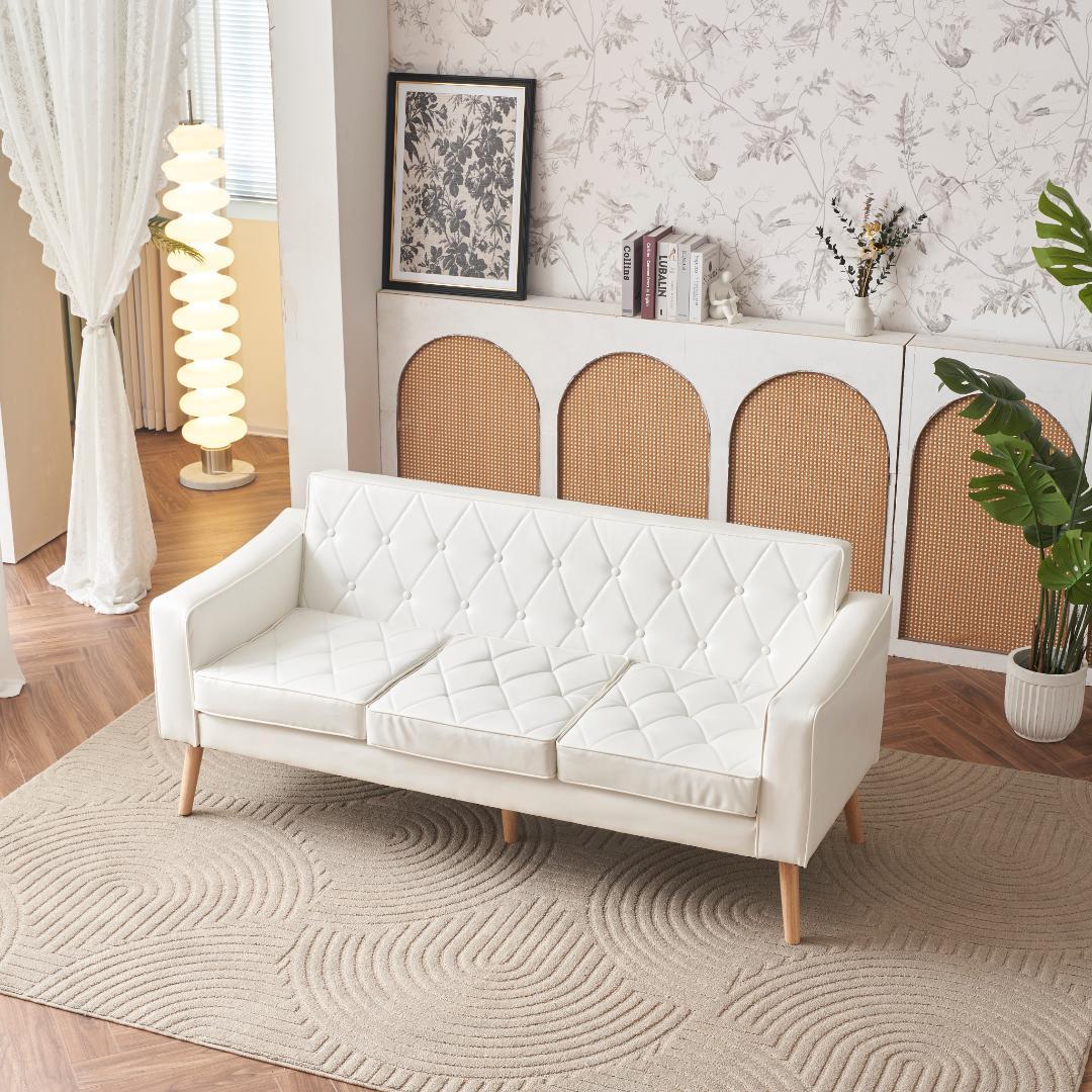 ソファー 3人掛け PUレザー 肘付き クッション付き コンパクト ローソファー