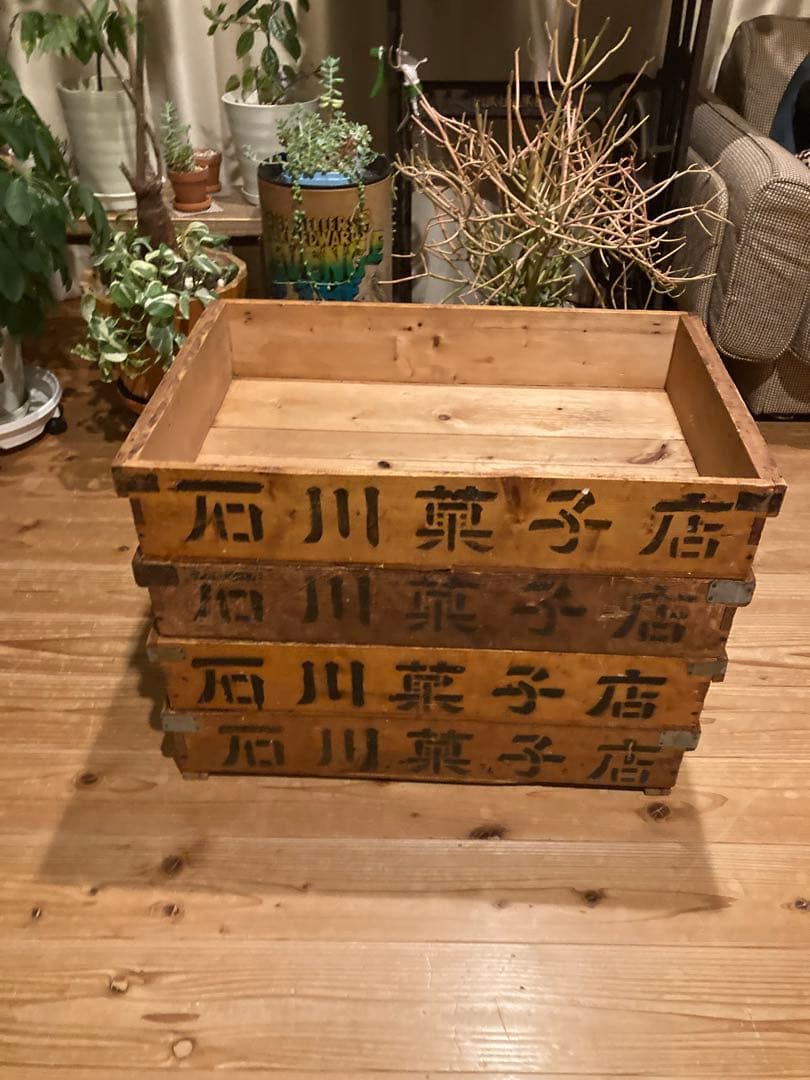 昭和レトロ　お菓子屋木箱　レトロケース　店舗什器　小4台まとめて③
