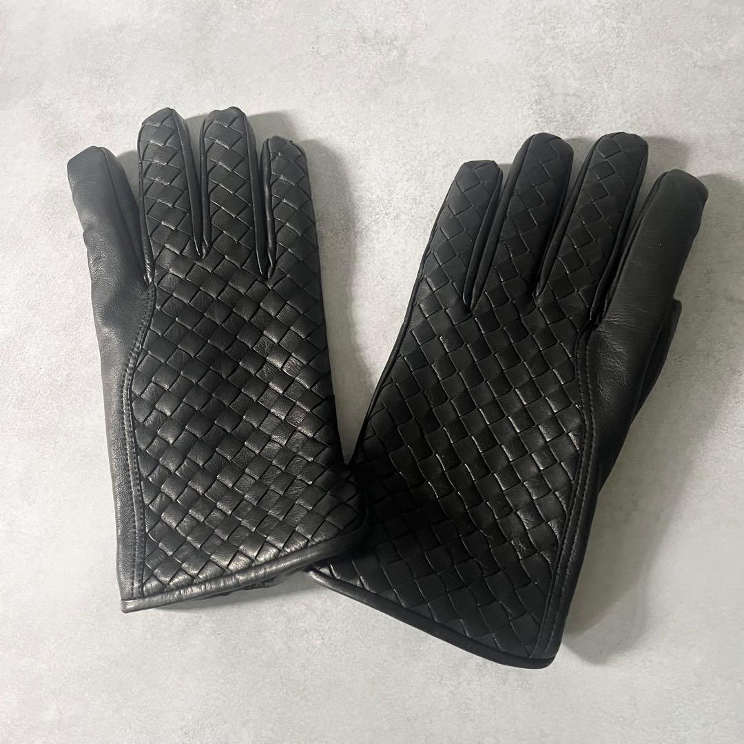 【未使用/付属品有り】ボッテガヴェネタ　メンズ　レザー手袋　イントレチャート　黒