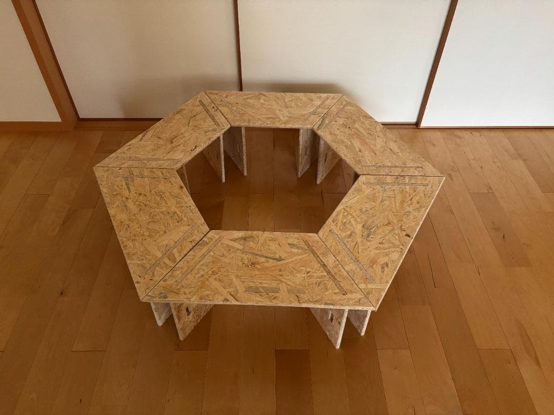 ヘキサゴンテーブル ヘキサテーブル 囲炉裏テーブル 組み立て式　OSBボード