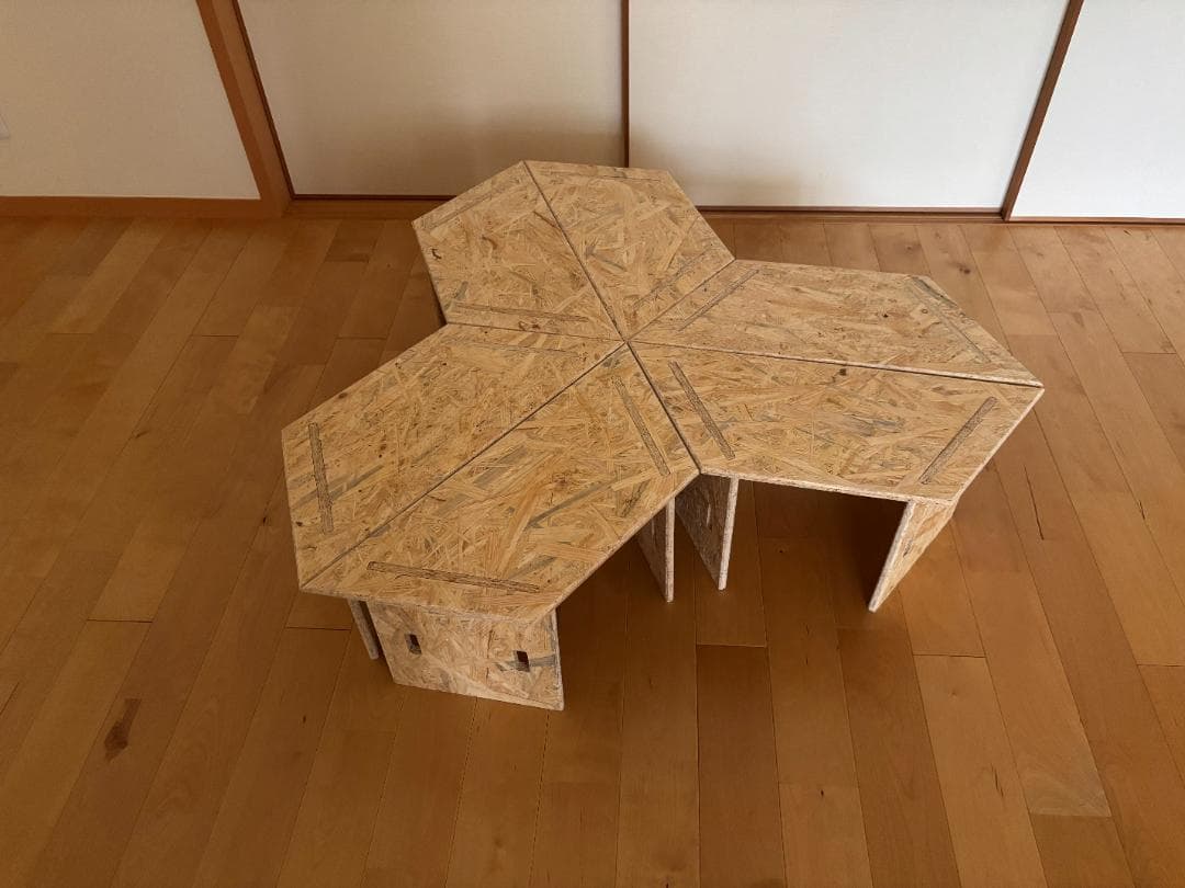 ヘキサゴンテーブル ヘキサテーブル 囲炉裏テーブル 組み立て式　OSBボード