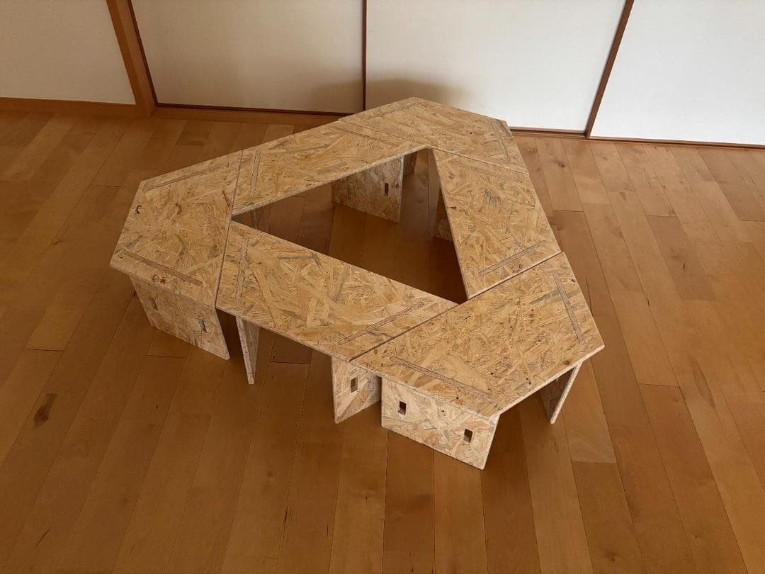 ヘキサゴンテーブル ヘキサテーブル 囲炉裏テーブル 組み立て式　OSBボード