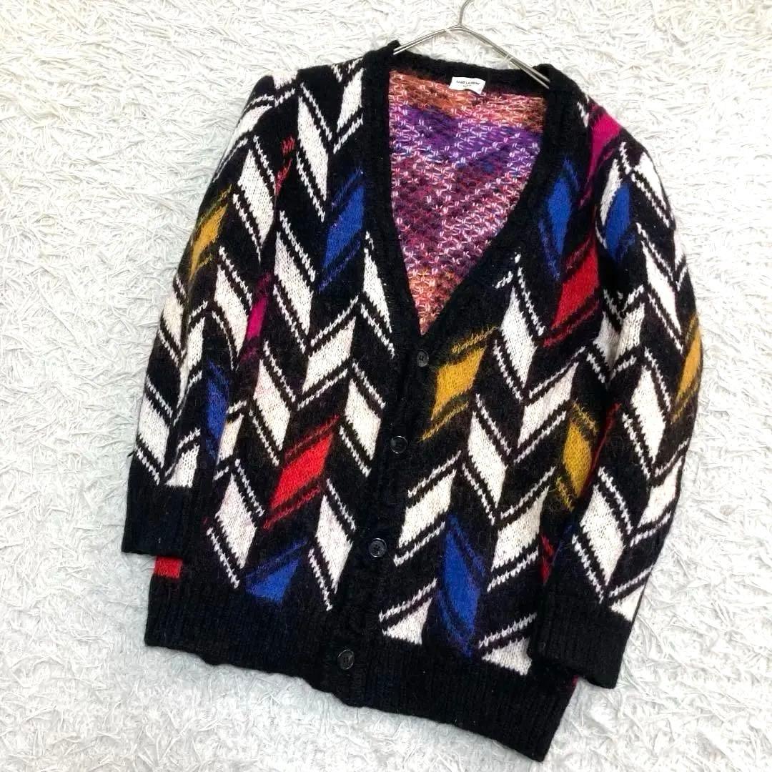 16573✨サンローラン 国内正規品 ウール モヘヤ インターシャ カーディガン