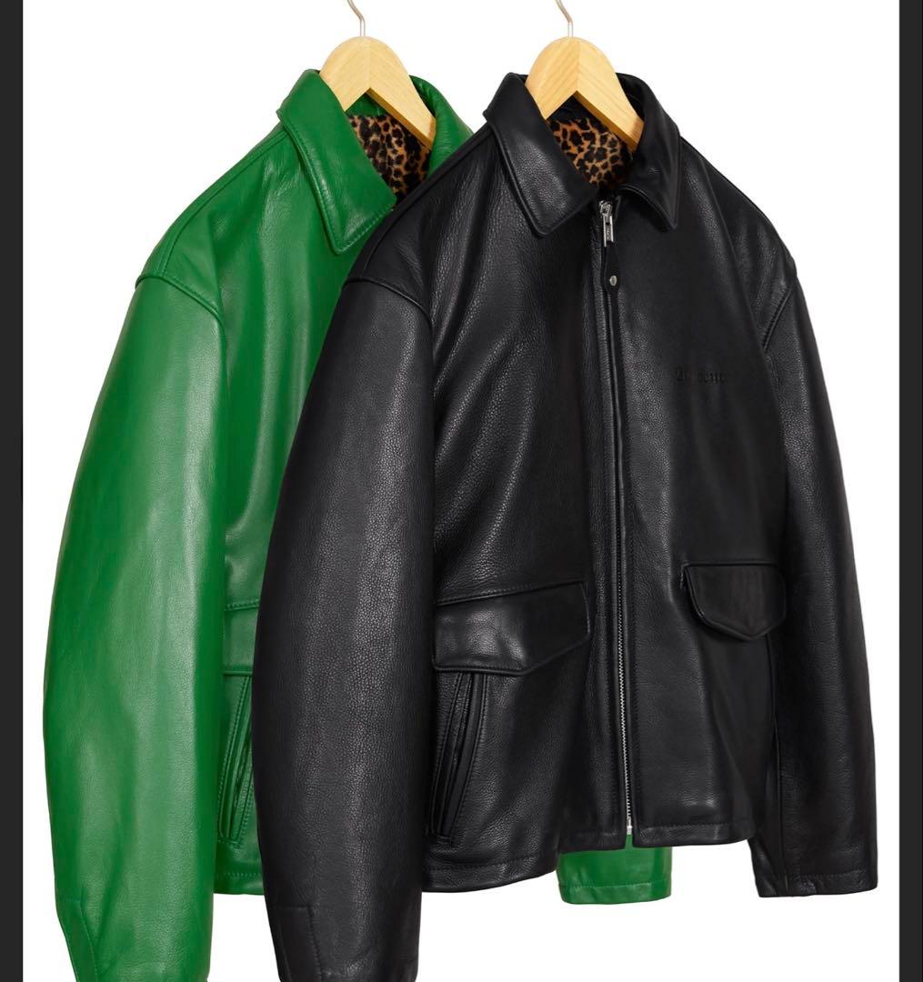 supreme Schott 黒 レザージャケット ヒョウ柄裏地