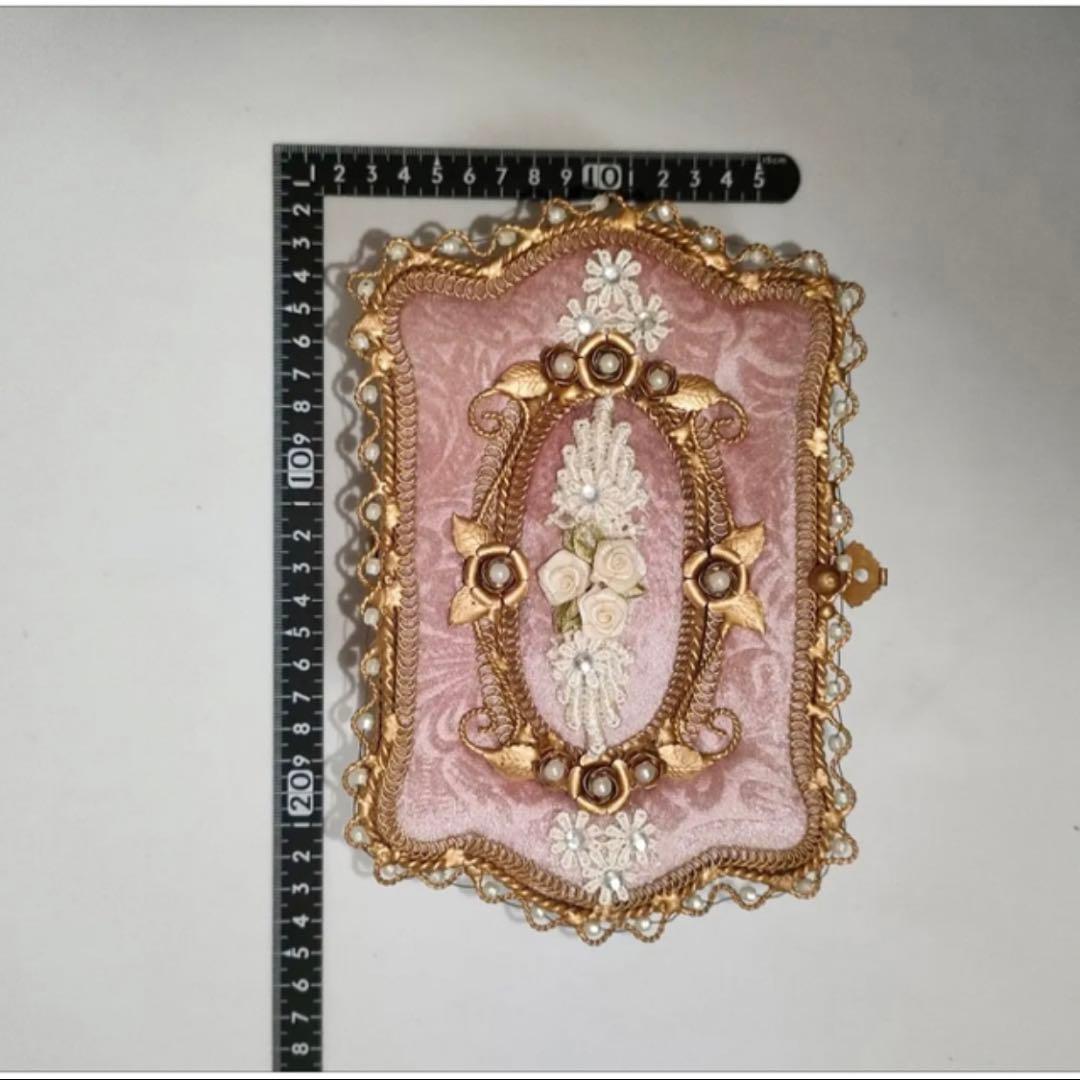 アンティークジュエリーボックス 薔薇 パール ゴールド ベロアピンク 花②