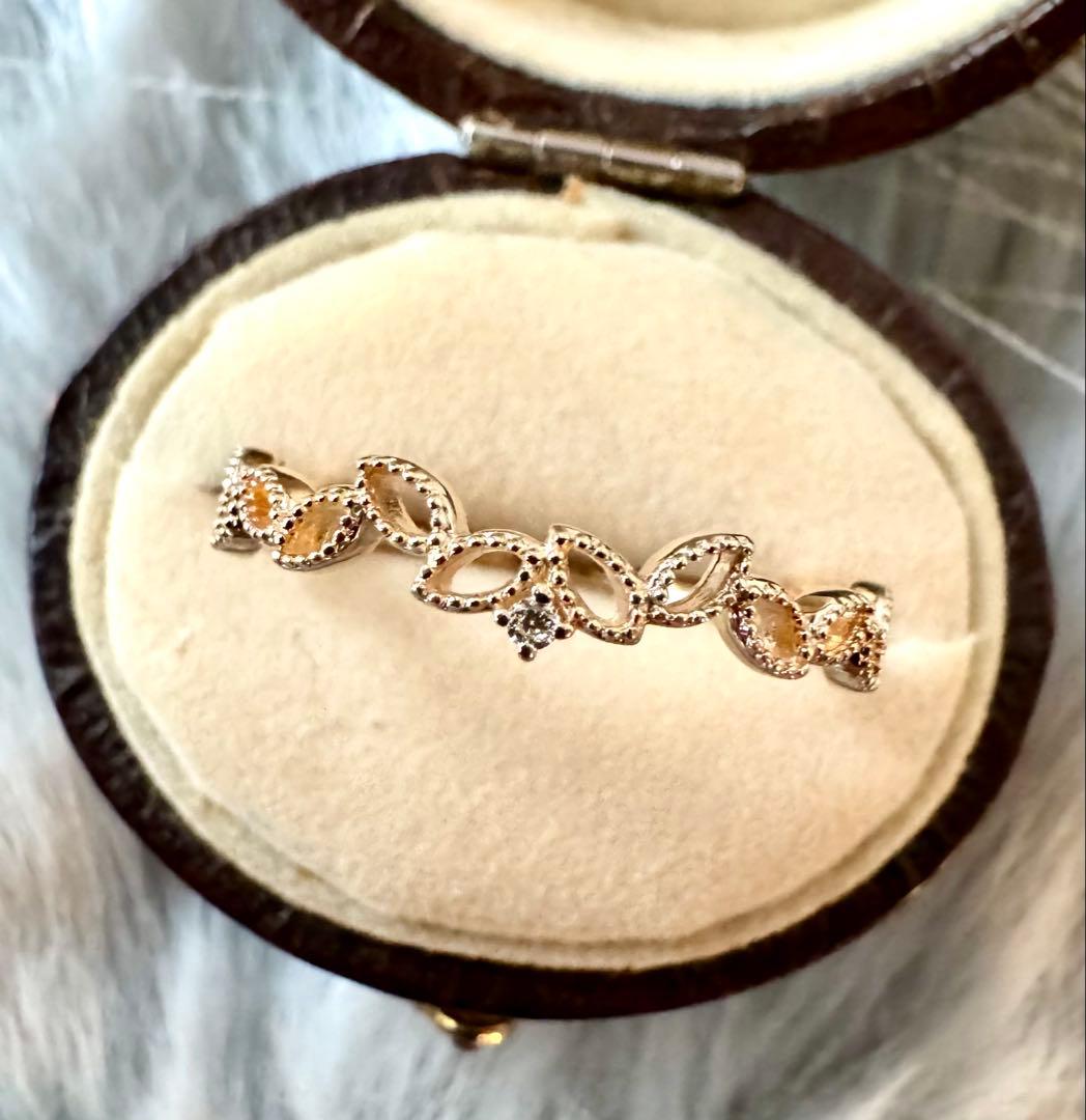 新品磨き済◆agete◆K10YG*13号*リーフモチーフリング*葉*アガット