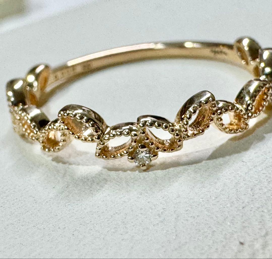 新品磨き済◆agete◆K10YG*13号*リーフモチーフリング*葉*アガット