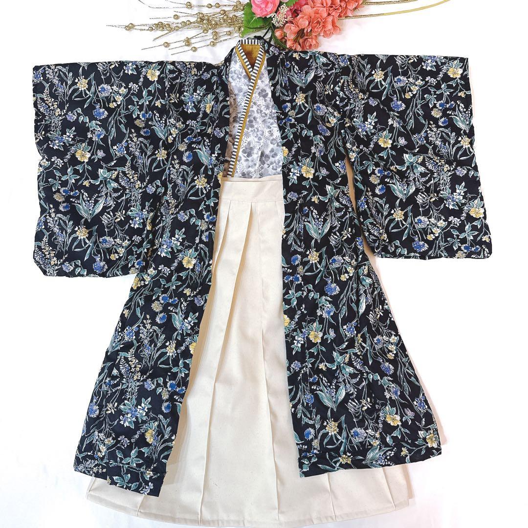 ◯七五三にオススメ◯男の子オシャレ花柄５歳七五三羽織り袴セット110〜120