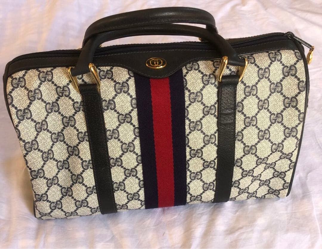 GUCCI シェリーライン GG ネイビー ボストンバッグ レザー