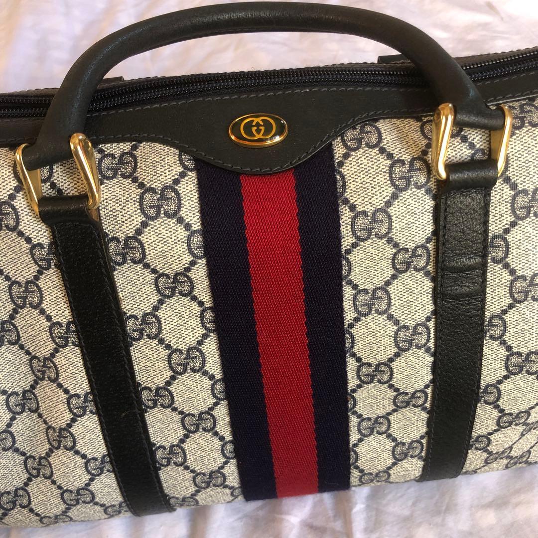 GUCCI シェリーライン GG ネイビー ボストンバッグ レザー