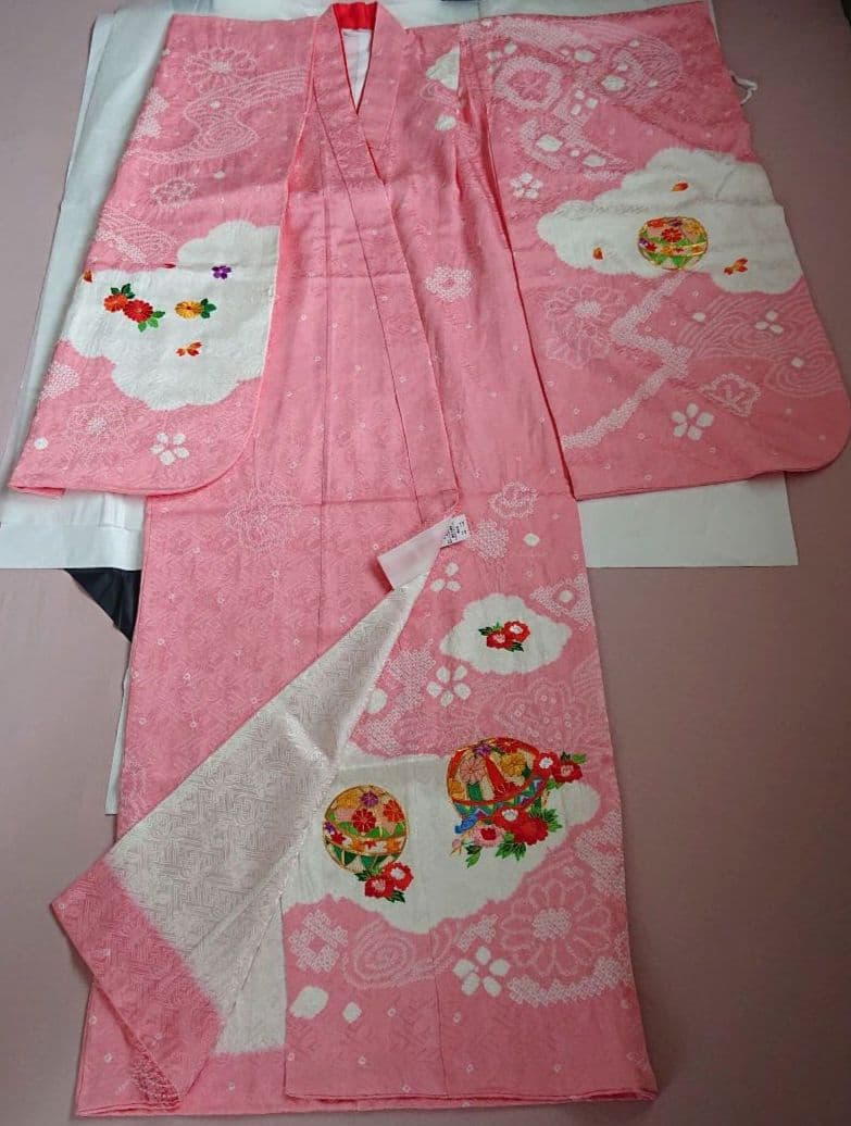 ④七五三 着物 絞り柄 ピンク 7歳