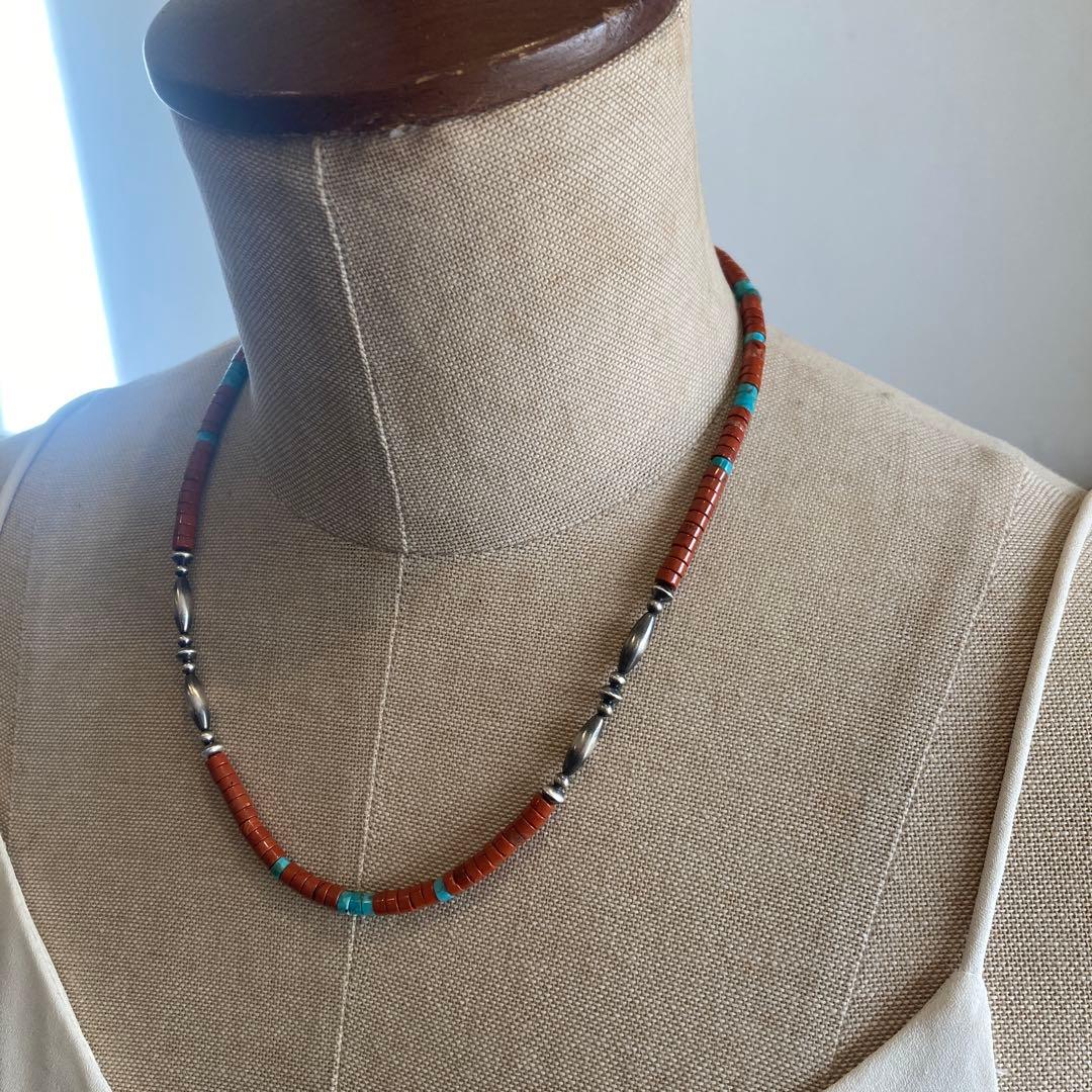 562ジャスパーとターコイズSV925ナバホパールのオリジナルデザインネックレス