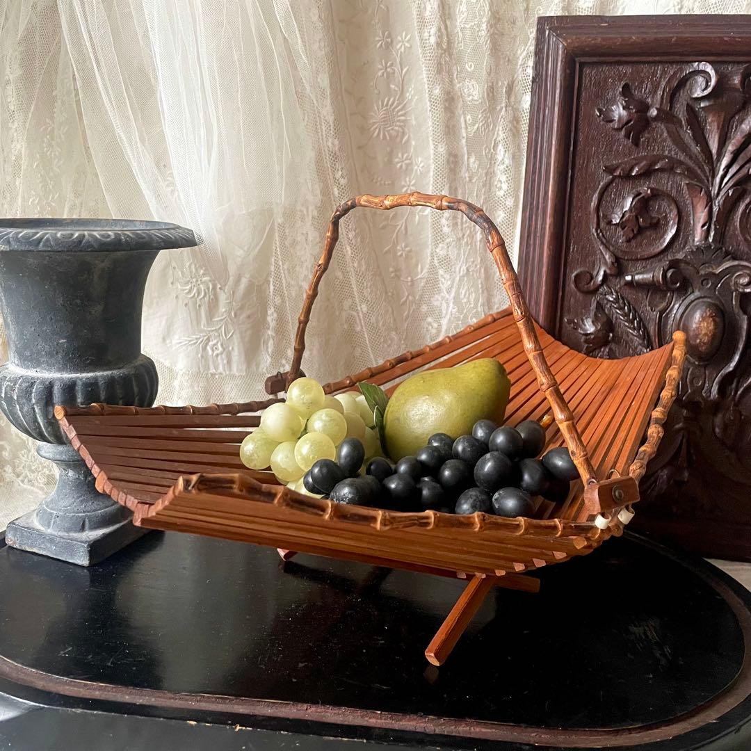 折り畳み式バンブーバスケット　パニエ　竹　北欧ヴィンテージ　デンマークかごカゴ籠