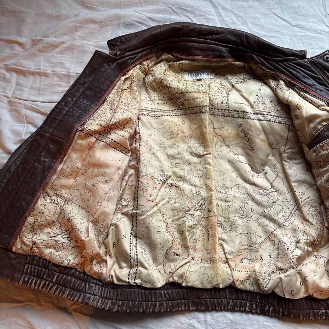 【90s】hants A-2 フライトジャケット レザー 本革 裏地 地図